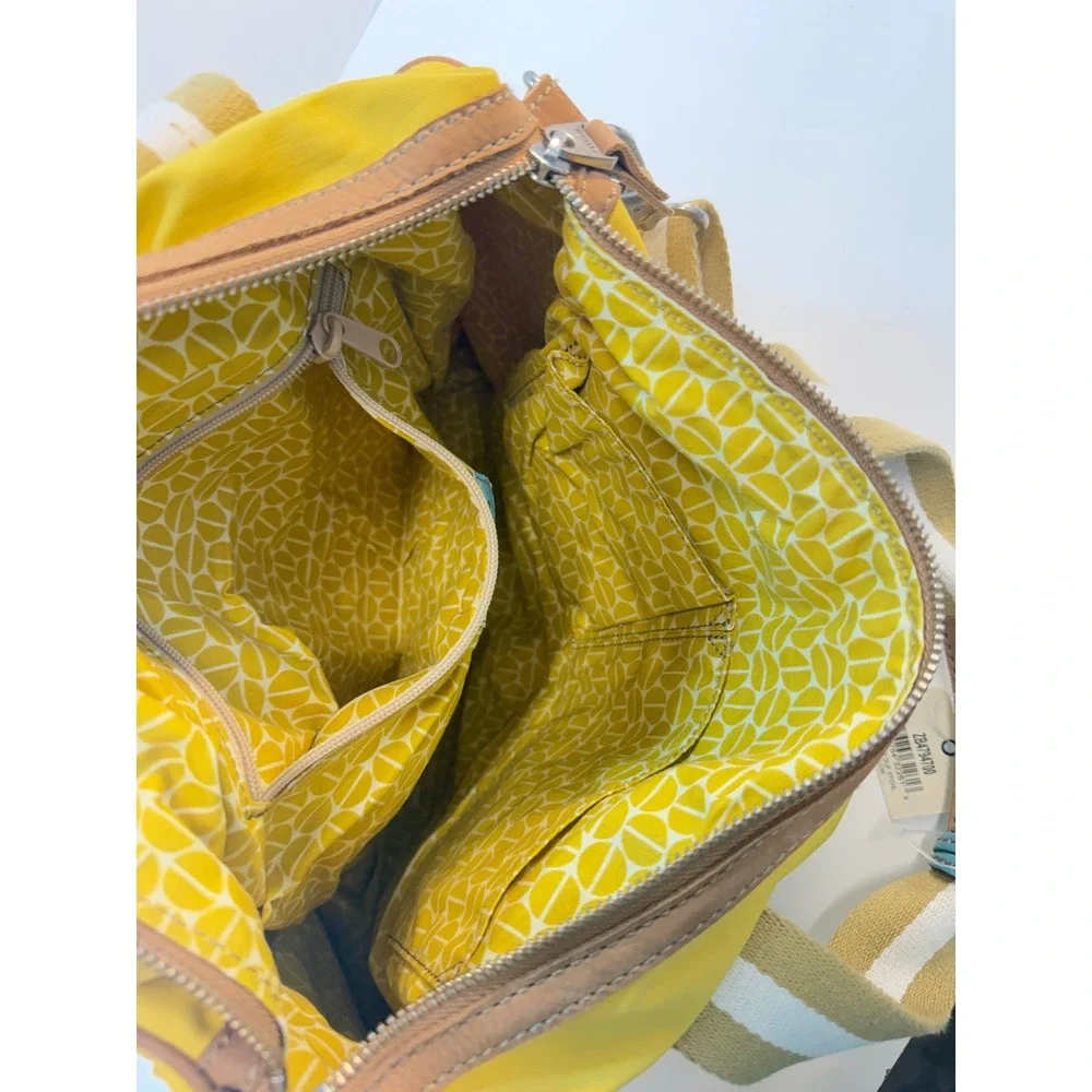 Fossil Key Per Duffle Satchel Yellow Nylon Leather Trim Crossbody Bag